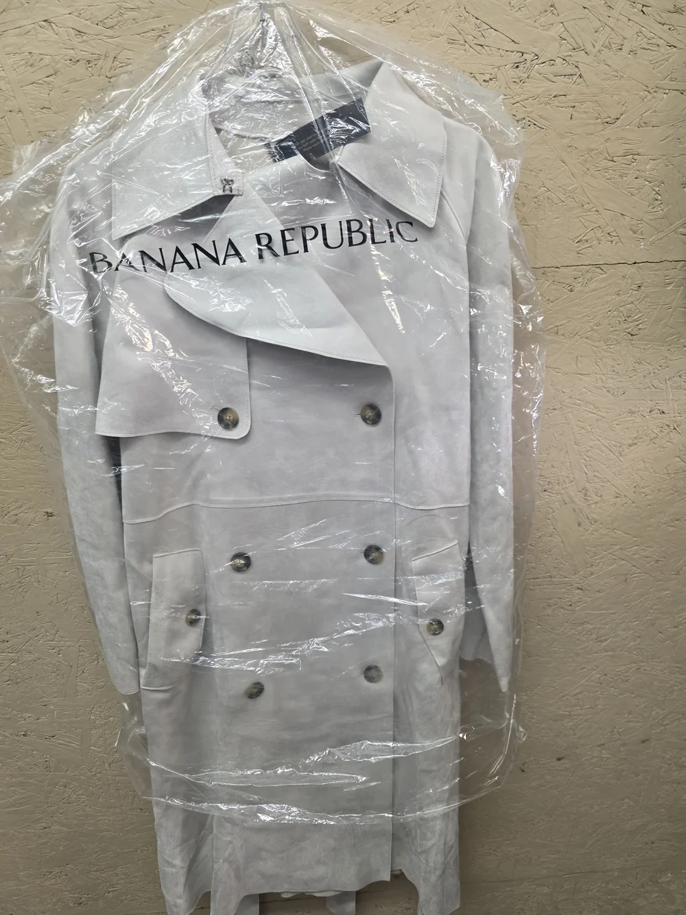 Banana Republic Light Gray Double-Breasted Suede Trench Coat - Picture 4 of 8